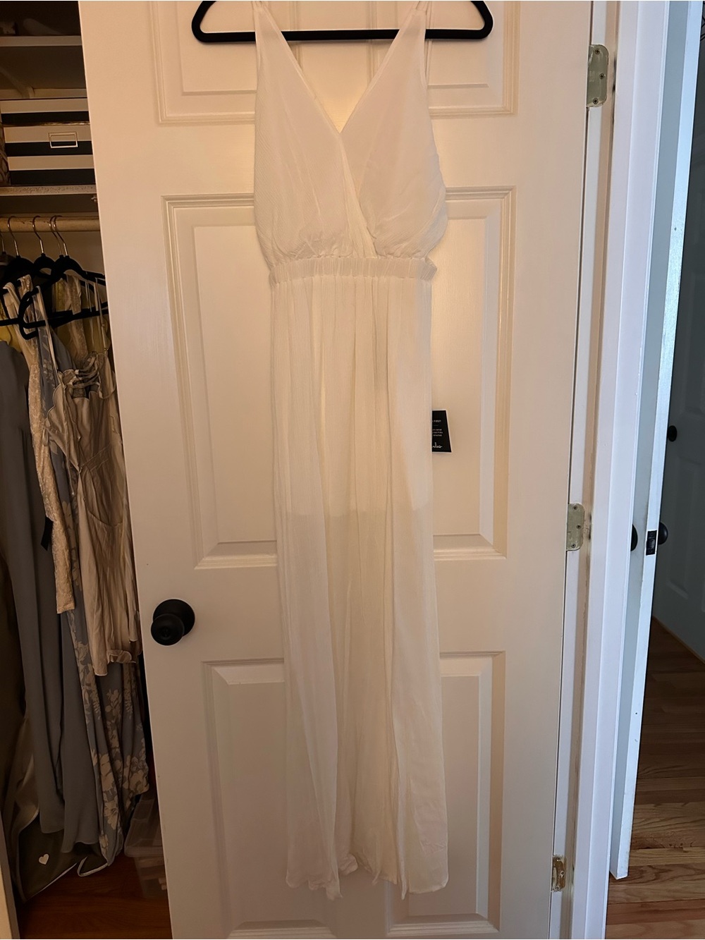 Lulu's Ivory V-Neck Chiffon Maxi Dress